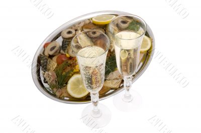 Champagne with fish plate, ash wednesday and Sylvester