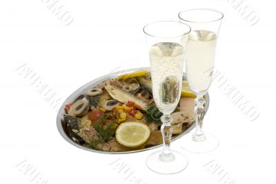Champagne with fish plate, ash wednesday and Sylvester