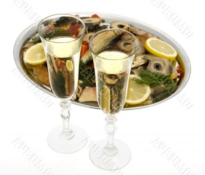 Champagne with fish plate, ash wednesday and Sylvester