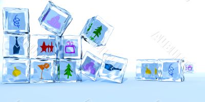 Ice cubes by a holiday of happy New year and Christmas
