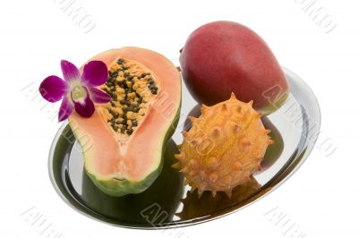 Papaya, Mango, Kiwano, Orchid