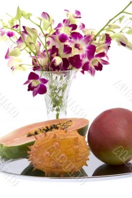 Papaya, Mango, Kiwano, Orchid