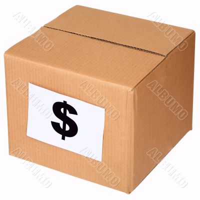 Carton box and sign of the dollar