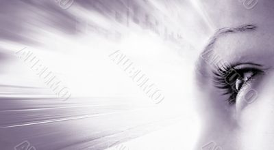 Women`s eye - looking forward.Isolated on white.