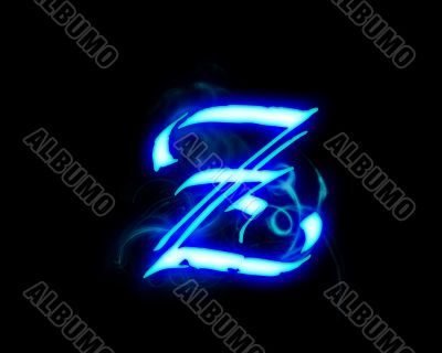 Blue flame magic font over black background. Letter Z