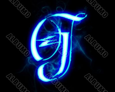 Blue flame magic font over black background. Letter G