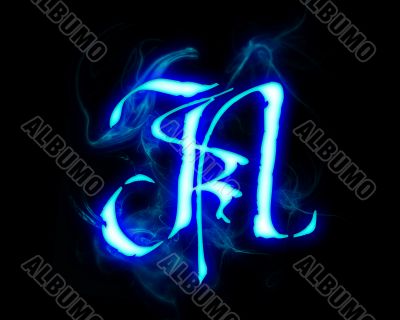 Blue flame magic font over black background. Letter N