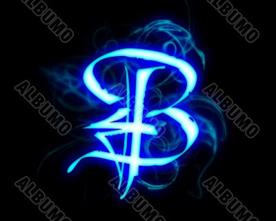 Blue flame magic font over black background. Letter B