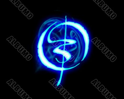 Blue flame magic font over black background. Letter O