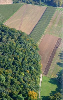 Aerial view of a german forest and  meadows