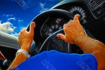 Male hands on a rudder of the car Male hands on a rudder of the car