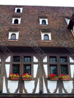 Half timbered wall and roof in Alsace region
