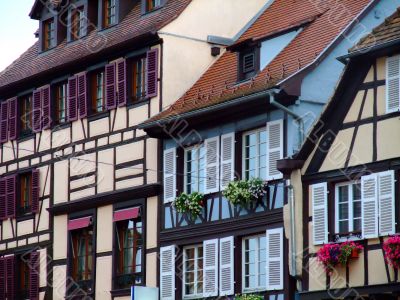 Half-timbered of houses facades in Alsace - Obernai
