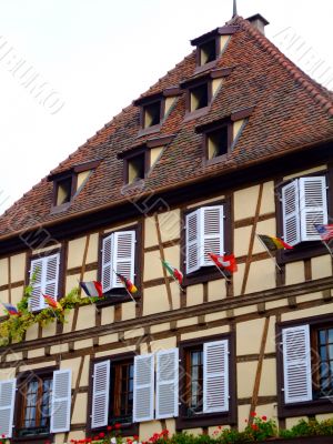 Half-timbered house facade in Alsace - Obernai