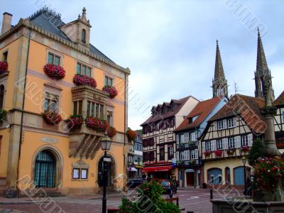 Townhall on the central place of Obernai city - Alsace
