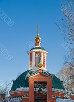 Orthodox church in Russia. Winter day.
