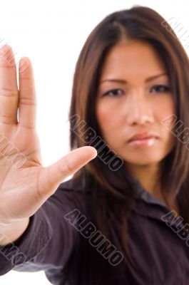 young corporate woman showing stopping gesture