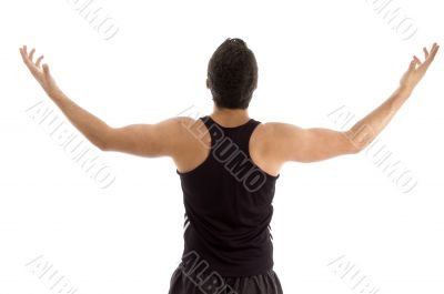 back pose of man with raised arms