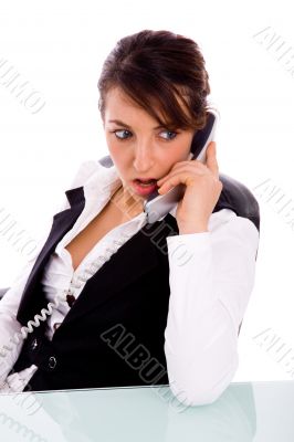 female corporate woman talking on phone