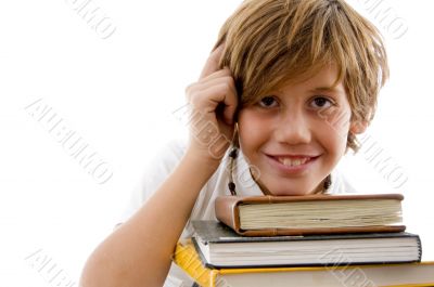 thinking student with books