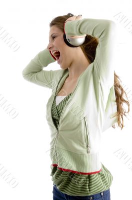 female shouting while listening to music