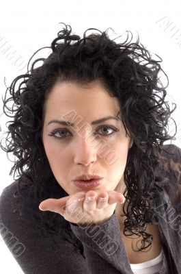 attractive female giving flying kiss