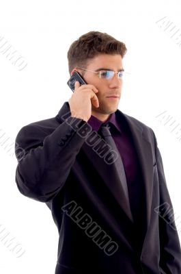 young service provider communicating on cell phone