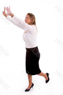 businesswoman showing directing gesture