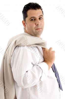 handsome businessman holding his coat