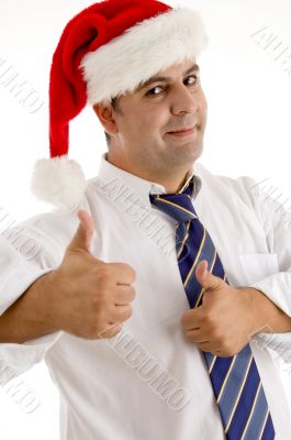 man in santa hat cheering up man in santa hat cheering up