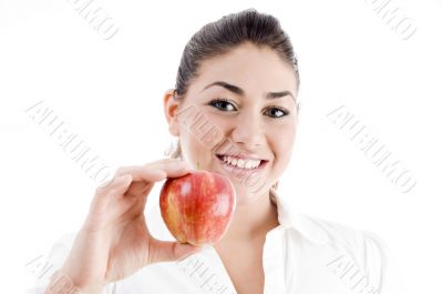 young attractive model holding an apple