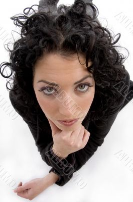 high angle view of female looking at camera high angle view of female looking at camera