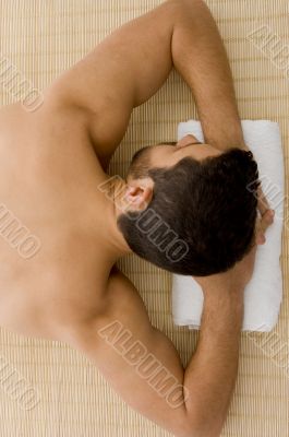 high angle view of man resting in spa resort