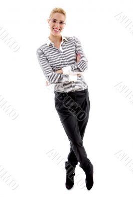 front view of businesswoman with folded hands