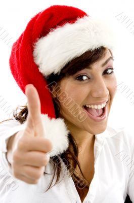 happy attorney in christmas hat with thumbs up