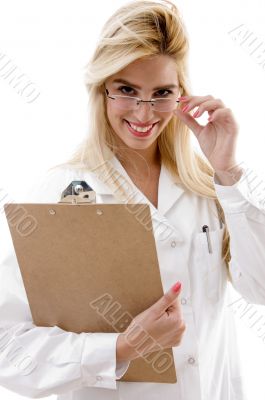 front view of cheerful female surgeon