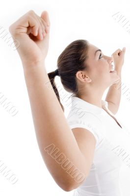 young attractive woman with outstretched arms