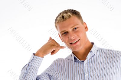man showing telephone gesture