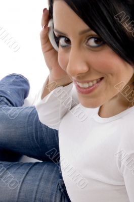 side view of smiling adult woman