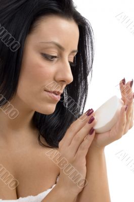 portrait of smiling female looking at the soap portrait of smiling female looking at the soap
