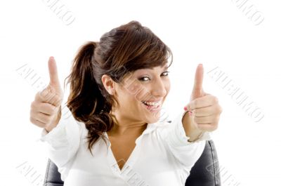 businesswoman with thumbs up