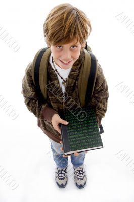 top view of schoolboy ready for school top view of schoolboy ready for school