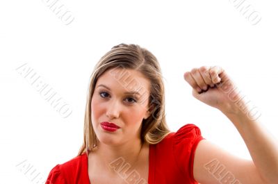 american woman with an upward fist