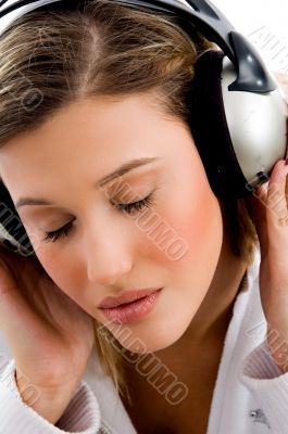 beautiful woman enjoying music