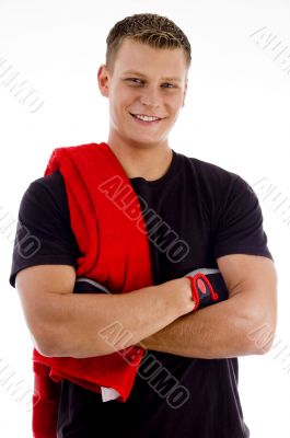 handsome man with towel looking at camera