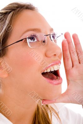 close up of shouting businesswoman close up of shouting businesswoman