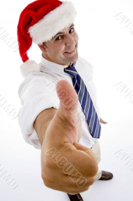 american businessman in santa hat