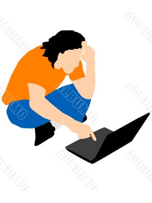 confused man looking at laptop