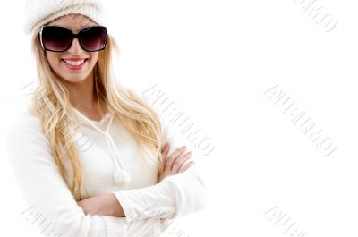 front view of smiling woman and looking at camera