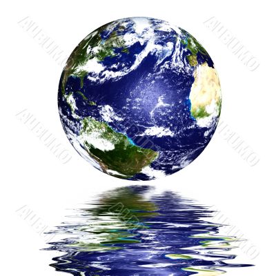 planet earth reflected on top of water planet earth reflected on top of water
